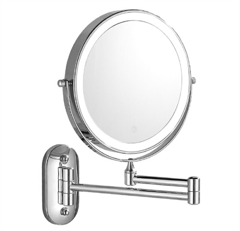 両面化粧鏡 壁付け 拡大鏡 両面鏡 360度回転 3段階色調整可 5倍拡大 女優ミラー 化粧鏡 ライト付き 折り畳み 2段式 ミラー 洋式アームミ ホテル 風呂 洗面所　＼送料無料／