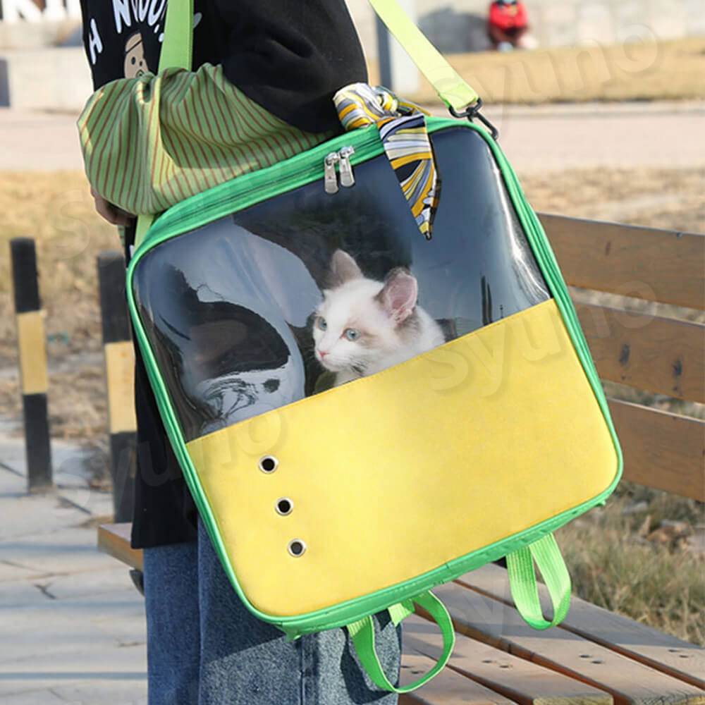猫用キャリーバッグ ペット用品 ペット用ナップザック カラーステッチペットバッグ ショルダーバッグ/リュック オシャレなペットバッグ 三面通気デザイン、蒸れに強い 通気性に優れた素材 多色選択 旅行 お出かけ 散歩