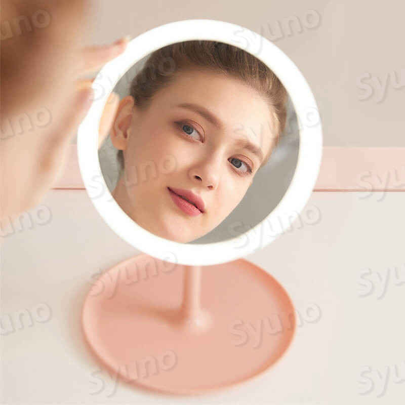 お買い物マラソン【P5倍】ミラー 女優 女優ミラー ライト付き 卓上 卓上ミラー led卓上ミラー LEDミラー かがみ 鏡 メイクミラー 収納 付き LED 丸い 北欧 インテリア おしゃれ スタンドミラー LEDスタンドミラー led付き フェイスミラー 化粧鏡 照明 USB 丸型