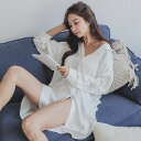 ルームウェア シャツワンピース ロング 長袖 春 夏 秋 パジャマ レディース ブラウス シャツワンピ 前開き チュニック ロングシャツ 部屋着 薄手 大きいサ...