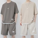 大きいサイズ 半袖Tシャツ スウェット 半袖 無地 ワッフル生地 メンズジャージ 上下セット Tシャツ おしゃれ 夏服 ハーフパンツ スポーツウエア ルームウェ...