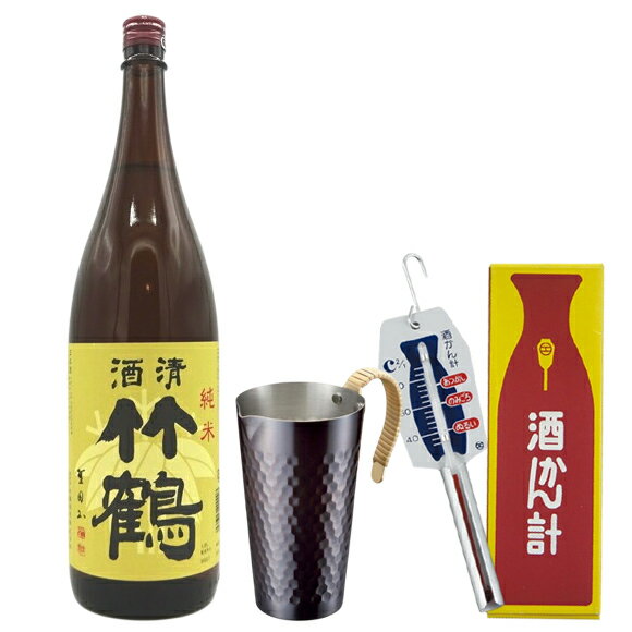 ちろりと愉しむ燗酒セット 清酒竹鶴 せいしゅたけつる 純米 1800ml ＆ アサヒ 銅 酒タンポ 一合 CNE-41..