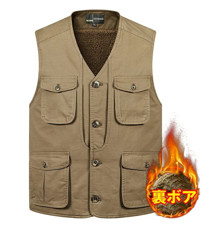ベスト メンズ アウター 裏起毛 フィッシングベスト メンズ アウトドアベスト カメラマン ジレ チョッキ アウトドア マルチ ポケット キャンプ フィッシング ハンティング 秋冬 袖なし 防寒 暖かい 多ポケット