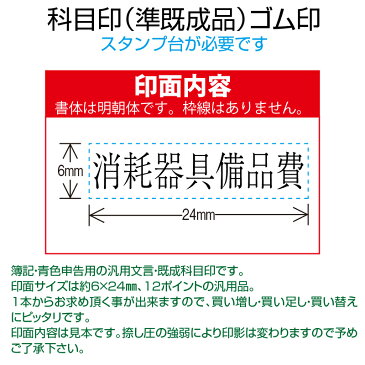 【 ゴム印 】科目印 『消耗器具備品費』 6×24mm 木製台木（準既製品） 【YOUNG zone】【HLS_DU】 会計 確定申告 青色申告 白色申告 出納長 簿記 帳簿 日計表