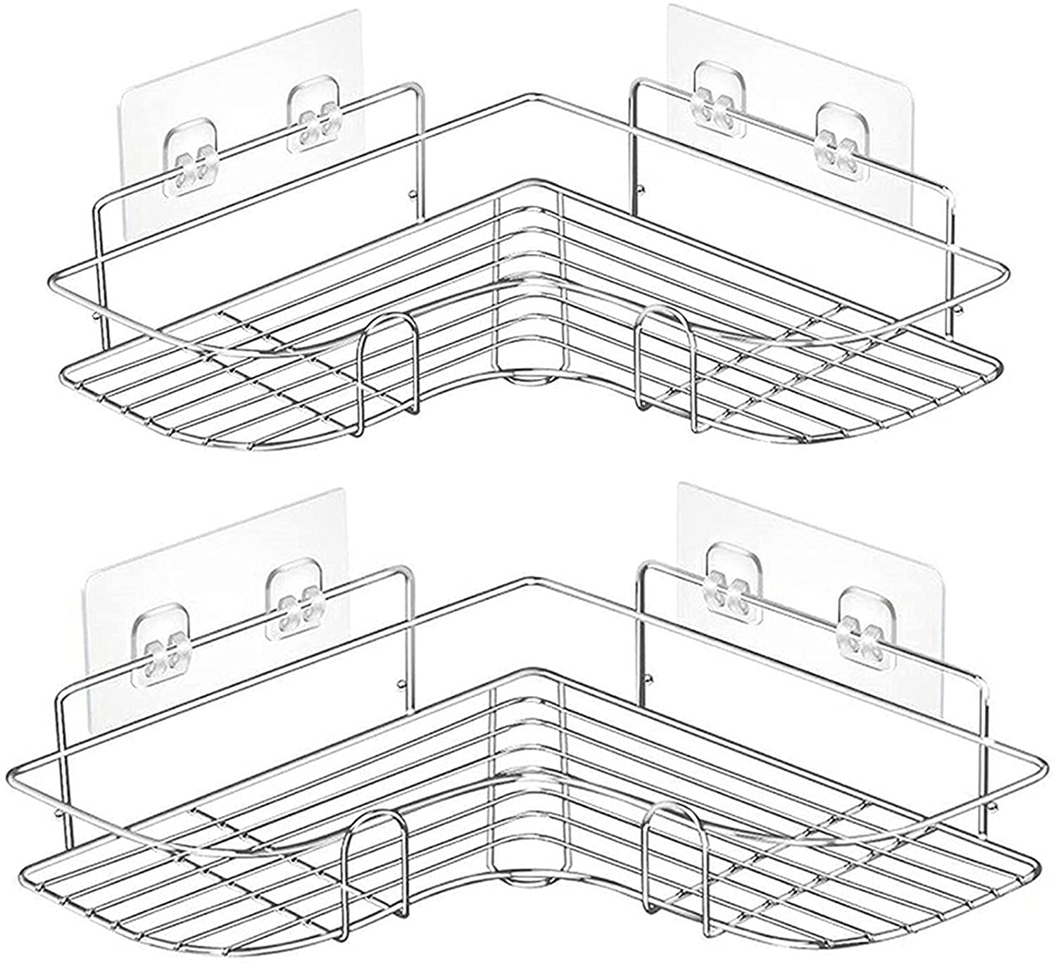 浴室 ラック お風呂ラック ステンレス製 強力粘着固定 コーナーラック 浴室用ラック 風呂場 バスルーム 洗面所 収納 シャンプーラック シャワーラック 耐荷重15KG 穴あけ不要 【2個セット】