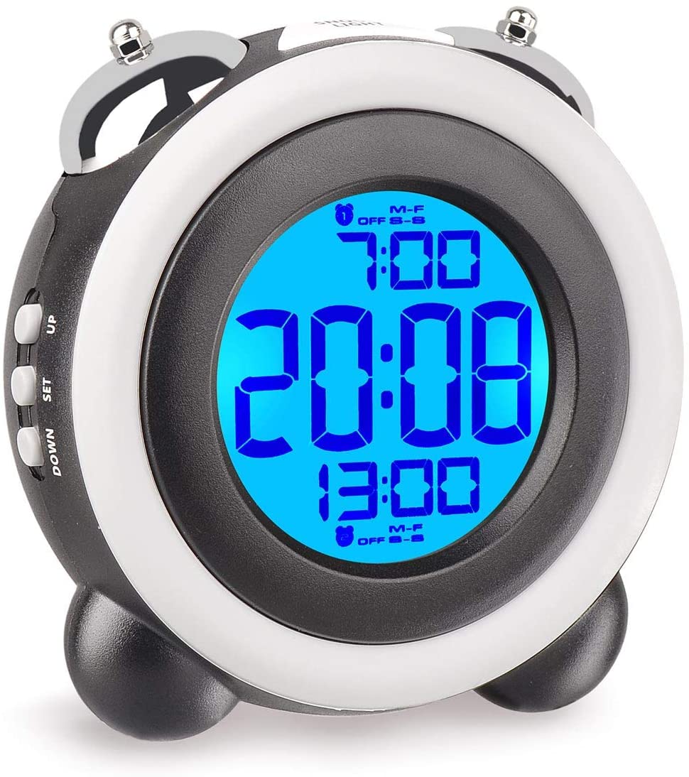 目覚まし時計 大音量 光 ベル ダブルアラーム スヌーズ 機能 LED バックライト デジタル 電池式 2つ アラーム 卓上 置き時計