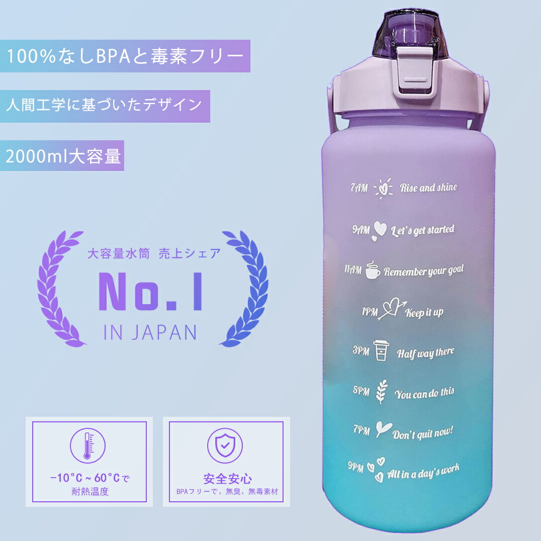 SZSS 水筒 ジャグ 2リットル bpaフリー水筒 メモリ付き 2l 直飲み 水筒 ストロー スローガングラフィック水筒 2リットルすいとう スポーツ 飲めるメモリ付きウォーターボトル 可愛い 2lメモリ おしゃれ 2リットル 水筒 大容量