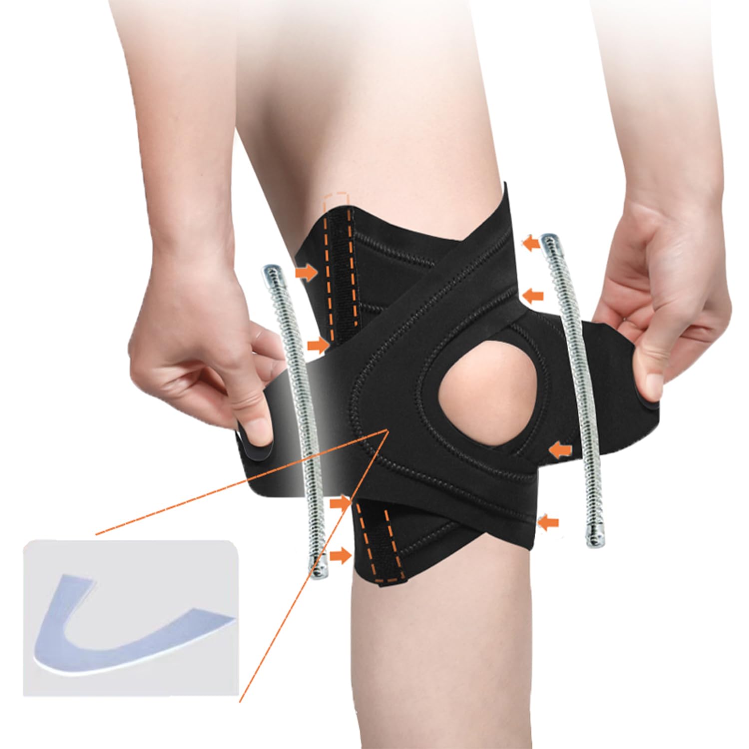 【整形外科の専門家と防具デザイナーは共同で監督製造した 】 自己研究3層混紡生地（2層錦アンモニア生地＋1層圧力メッシュ布）を採用し、肌に親しんで通気する。微弾加圧で、膝の曲線によりフィットし、着心地がよく脱落しない。★サイズ（膝上10 cmで脚周りを測定するのを参考）（S：34-40 cm、M：39-46 cm、L：45-51 cm）【双ばね支持 蝶形裁断】膝サポーターの両側に2本のばね条があり、膝を曲げた時に膝の圧力を下げ、膝の反発を補助し、膝の支持力を提供する。ハム窩の弧度を貼り合わせ、異なる脚型に適応し、膝に貼り合わせ、日常活動の屈伸に影響しない。【二股型固定バインダー膝蓋骨ガスケット】膝蓋骨を全方位に固定し、長時間激しい運動をしても膝蓋骨を固定し、安定的に回復し、運動は膝蓋痛がなく、突破に協力する。【男女兼用 左右兼用】半月板固定、膝蓋骨固定、膝の損傷回復、ランニング、登山、ジャンピング、縄跳び、バレーボール、バドミントン、野球、バスケットボール、日常生活の防護に最適です。（手洗い清潔、干した後、繰り返し使用することをお勧めします）★【品質保証】万が一初期不良やサイズが合わない場合、ご購入後90日以内であれば交換・返品が可能です。お気軽にご連絡ください。万が一お気に召さない場合は全額返金いたします。