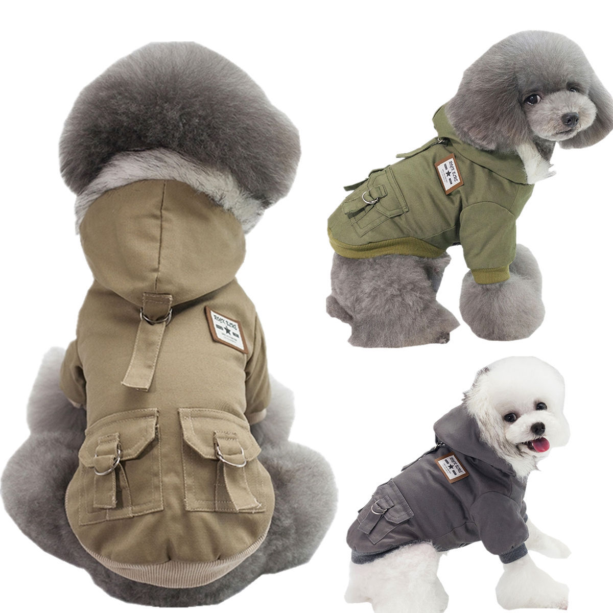 犬用 ボア付き フード パーカー ウェア 犬服 ドッグウェア コート ジャケット ジャンパー 犬 服 散歩 ..