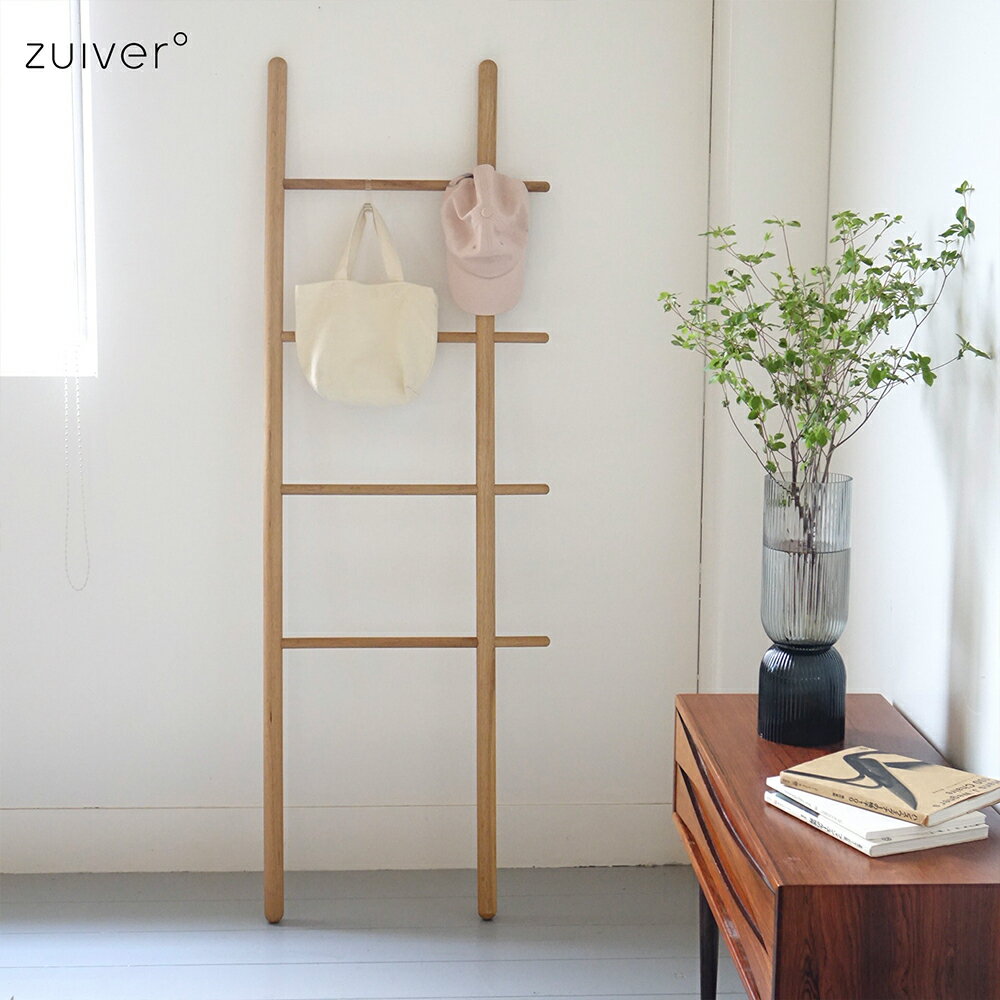 ラダーラック 北欧 オーク 木製 スリム ハンガーラック 壁立て掛け ディスプレイラック Ladder Jhon Natural ZUIVER