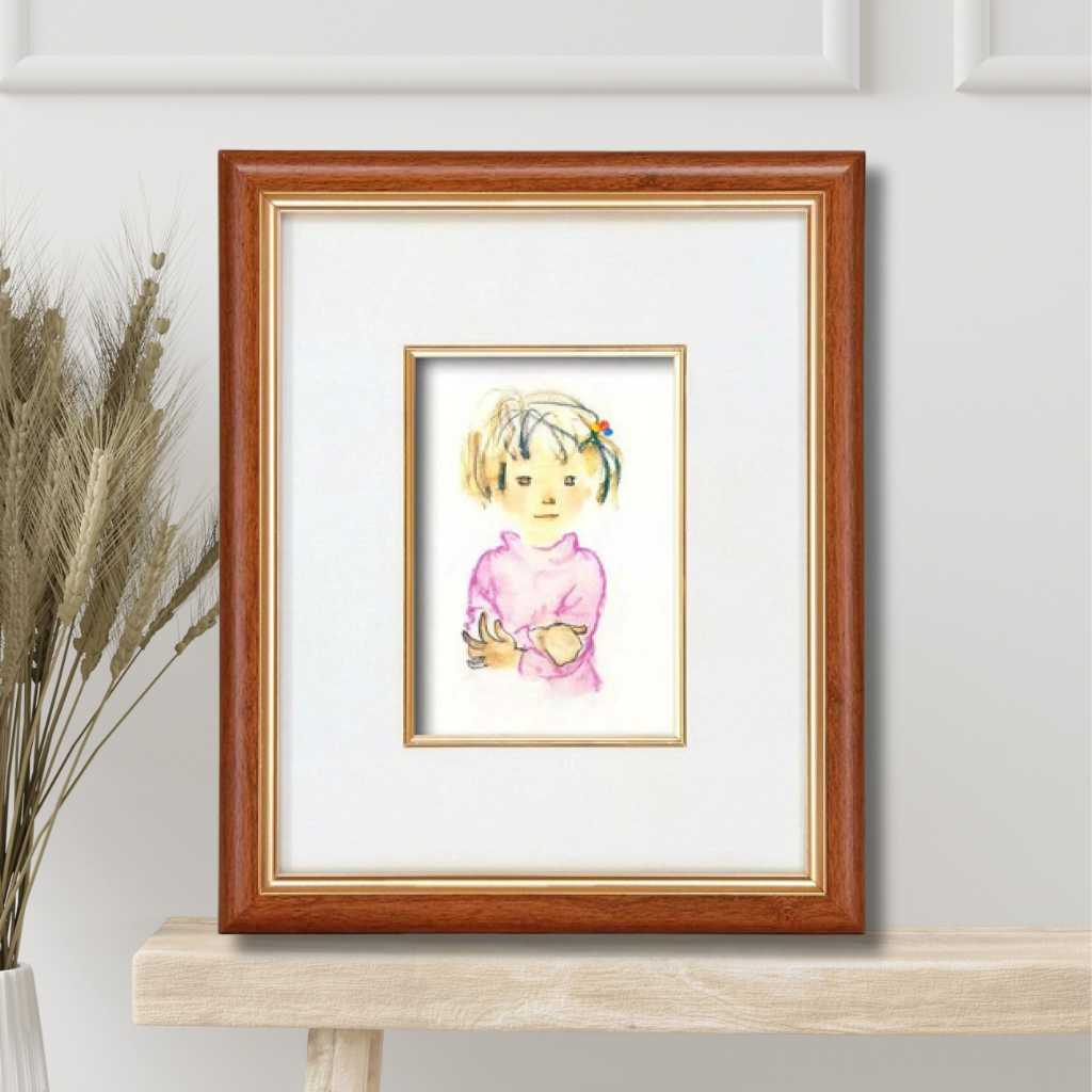 【BLACK FRIDAY限定クーポン】 いわさきちひろ 絵画 版画 全30作 ピンクのセーターの少女 壁掛け用 スタンド付き 額入りの絵 童画 絵本作家 額付...