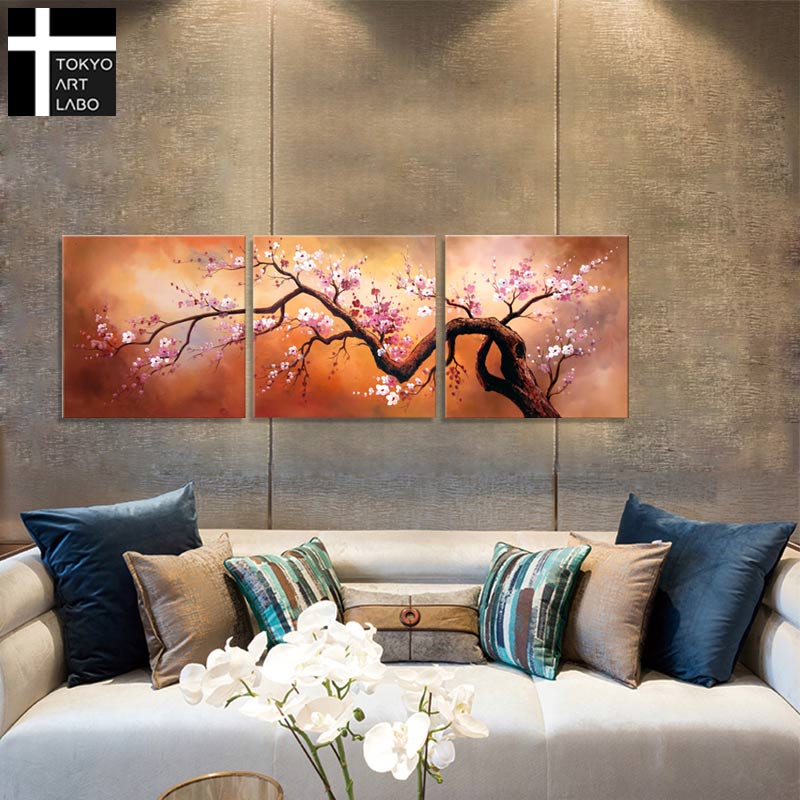 和を基調に 個性的でお洒落 和モダン分割タイプの壁掛けアート Sakura 50 絵画 桜 壁掛け インテリア 至上 さくら 桜の絵 油彩画 アートパネル 絵 W150cm 油絵 おしゃれ
