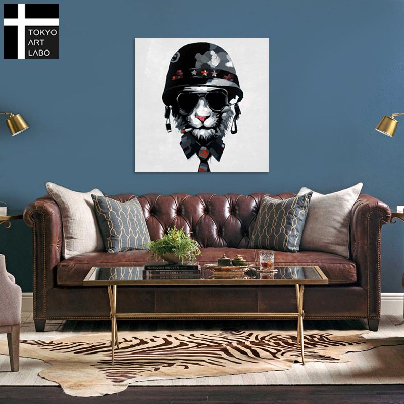 【楽天ランキング1位獲得】オイルペイント 絵 絵画 Enjoy! art『サージェントC』 【額無し】 ファブリックパネル 壁 壁飾り 猫 ヘルメット 兵士 c...