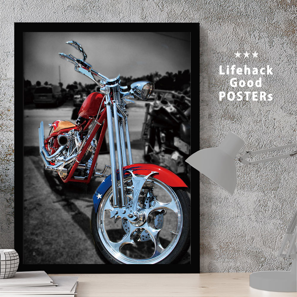 【サイズ・フレームセット選択可】 LIFEHACK ポスター 建築 建物 アートポスター バイク 乗り物 モーターサイクル オートバイ モノクロ アメリカ 星条旗 かっこいい 二輪車