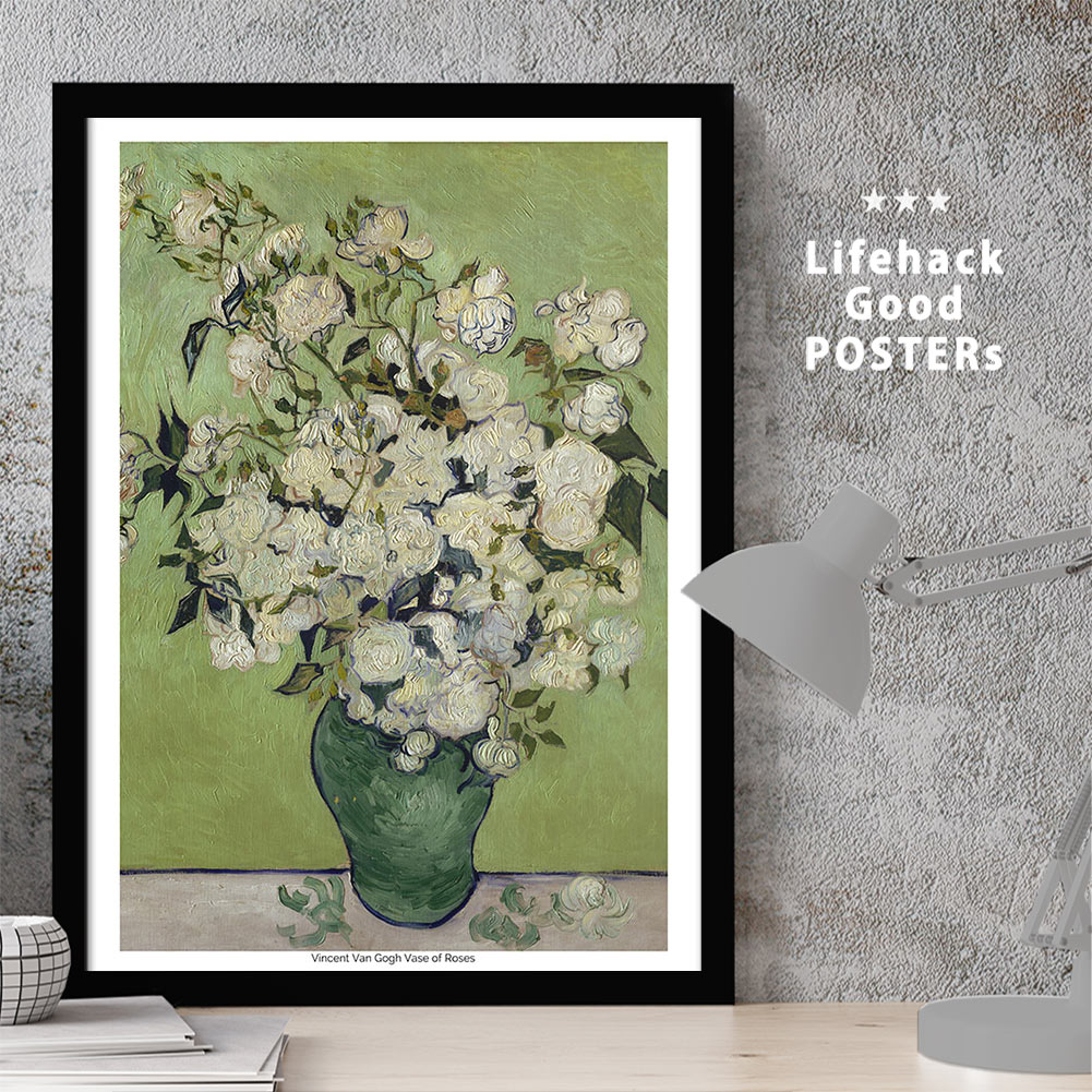 LIFEHACK ポスター 【サイズ・フレームセット選択可】 アートポスター インテリア ヴァンゴッホ 白いバラ 花瓶 薔薇 バラのある花瓶