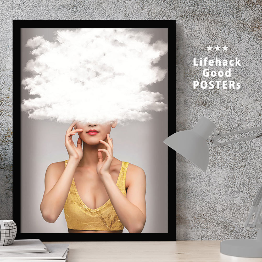 ポスター 【サイズが選べるようになりました】 LIFEHACK 女性 アートプリント アートポスター A3 A4 A2 フレーム 白い雲 ストリーム 天気 女の子 ガール ウーマン