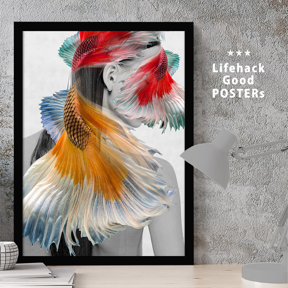 【11/25 限定クーポン】 女性シルエットのアートポスター LIFEHACK A3 A4 A2 インテリア装飾に最適熱帯魚を纏う少女 グッピー 美しいヒレ