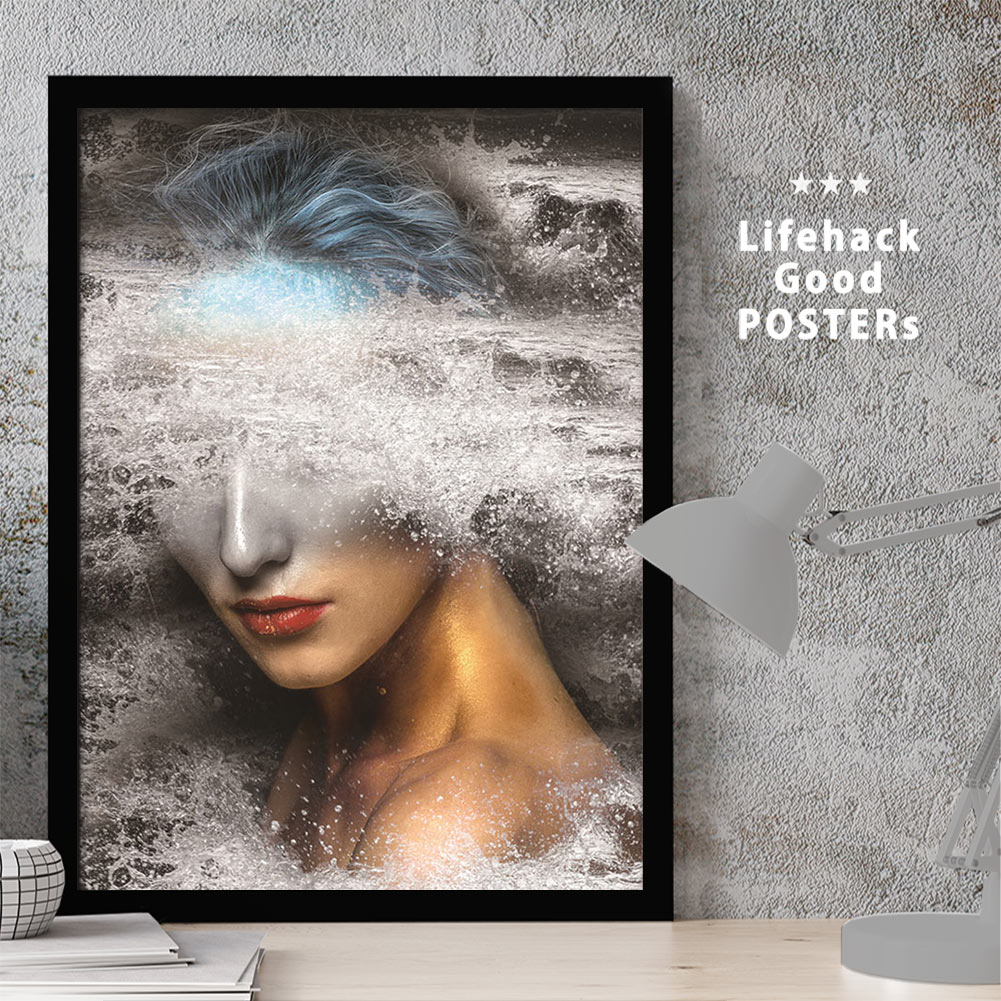 【11/25 限定クーポン】 女性シルエットのアートポスター LIFEHACK A3 A4 A2 インテリア装飾に最適二重露光 多重露光 デジタルコラージュ海 ...
