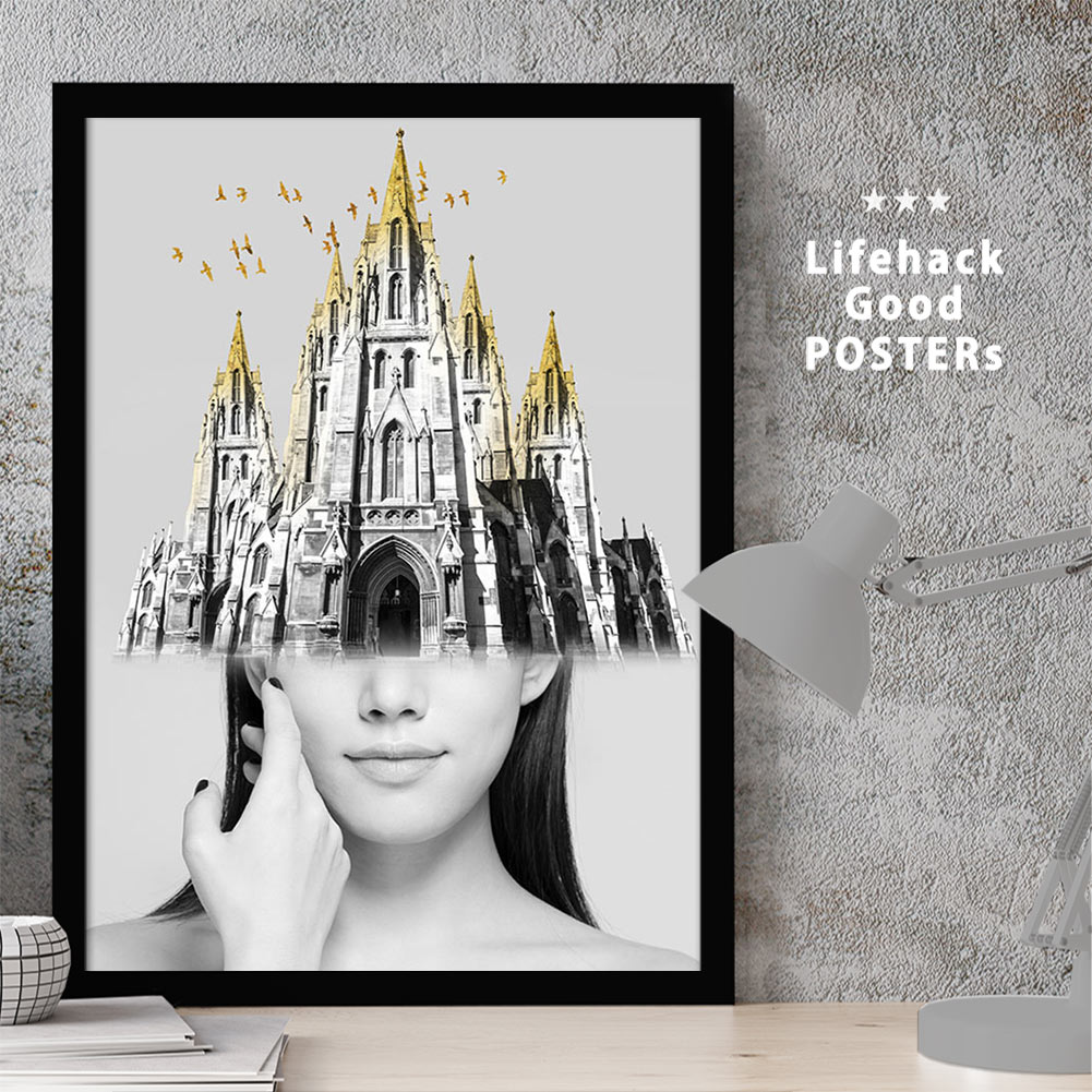 【11/25 限定クーポン】 女性シルエットのアートポスター LIFEHACK A3 A4 A2 インテリア装飾に最適二重露光 多重露光 少女 デジタルコラージ...