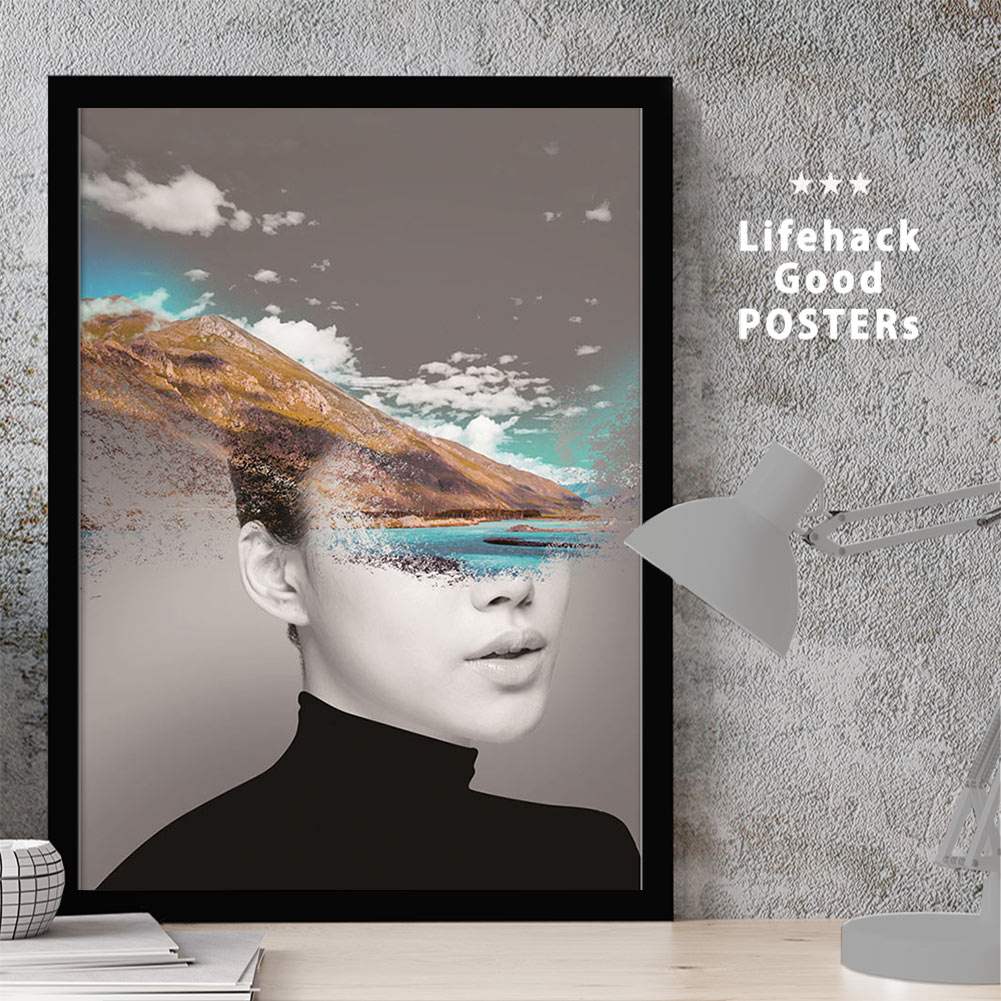 ポスター 【サイズが選べるようになりました】 LIFEHACK 女性 アートプリント アートポスター A3 A4 A2 フレーム デジタル コラージュ セピア モノクロ フォト 水中 空 女の子 ウーマン ガール 海 雲 水しぶき