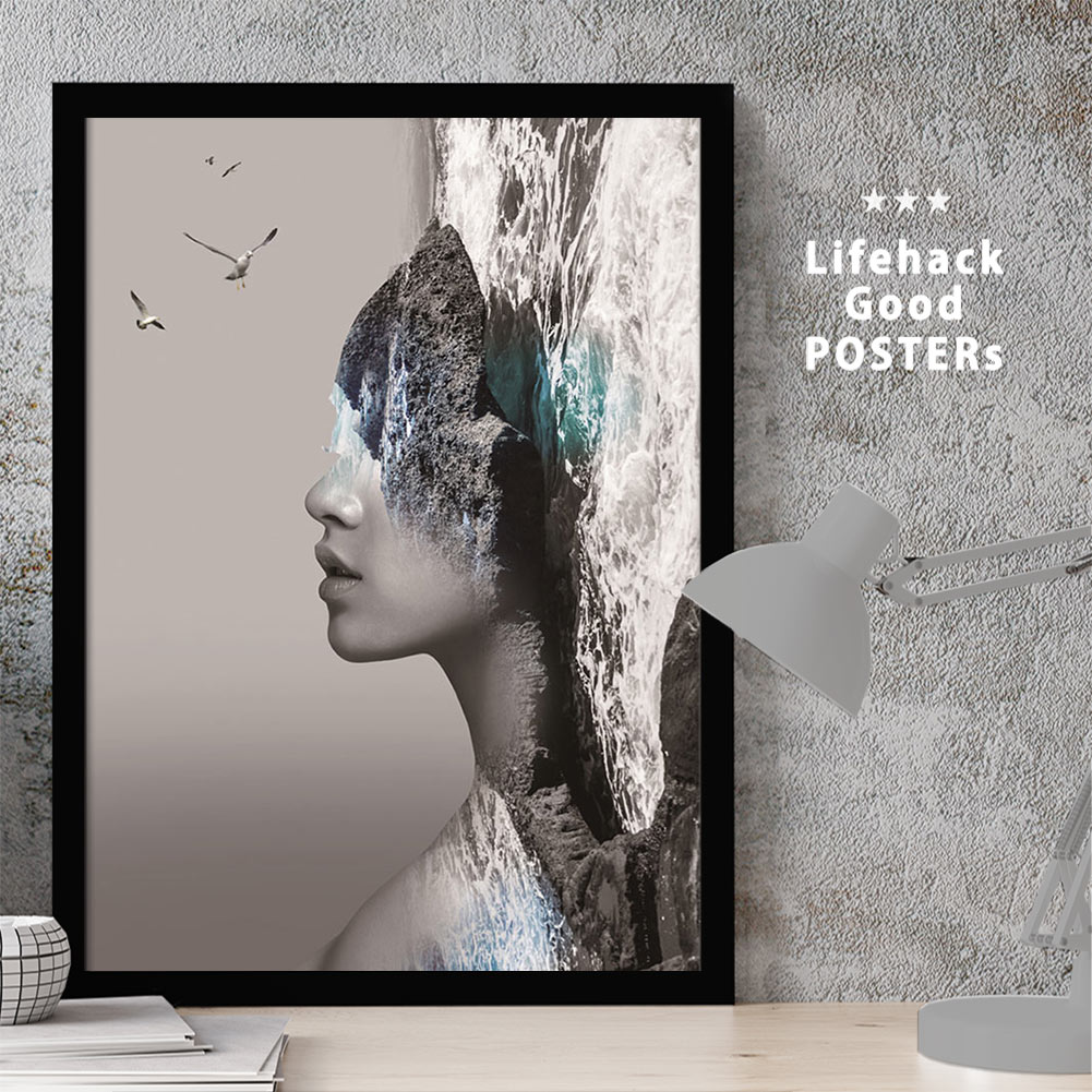 【11/25 限定クーポン】 女性シルエットのアートポスター LIFEHACK A3 A4 A2 インテリア装飾に最適二重露光 多重露光 横たわる少女 デジタル...