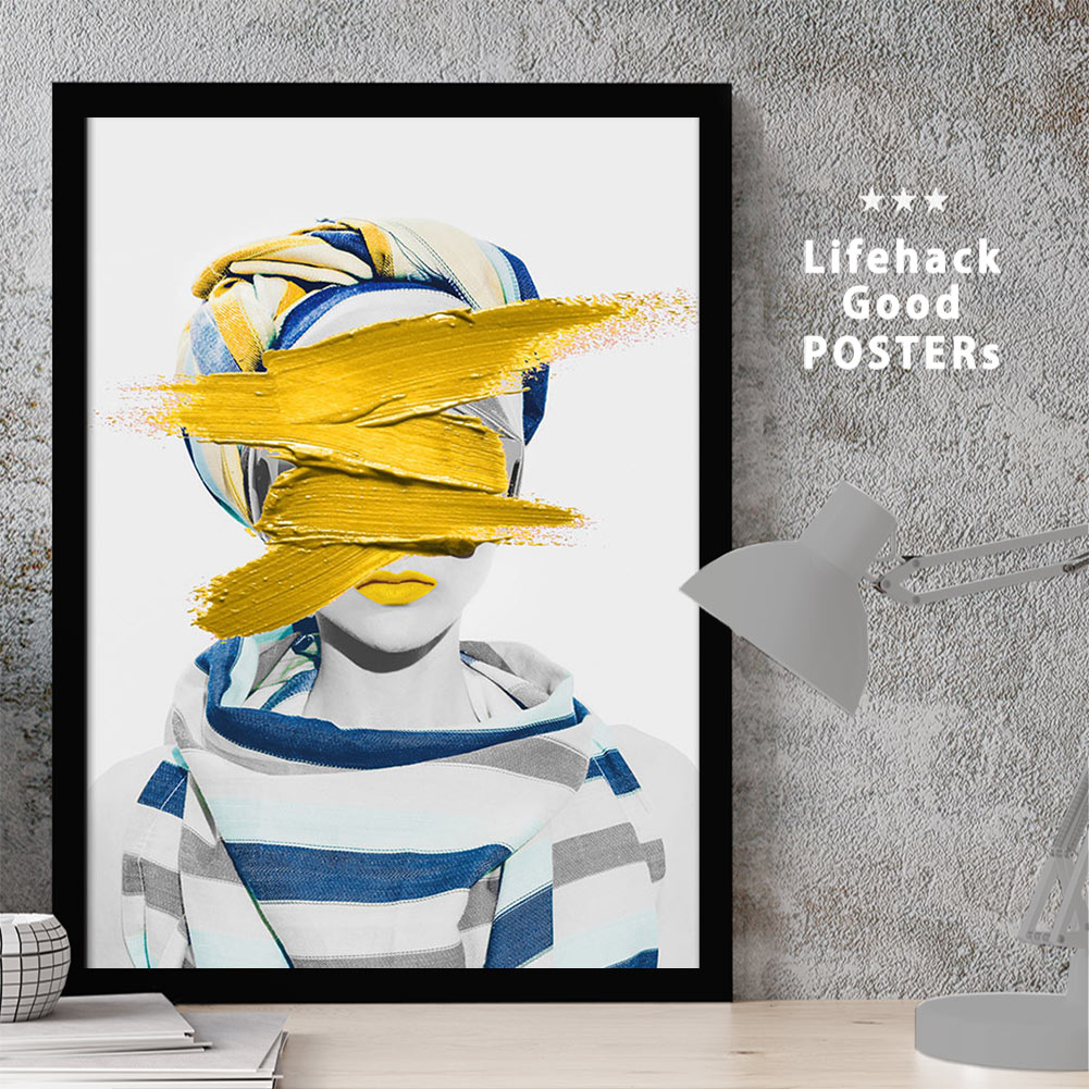 【11/25 限定クーポン】 女性シルエットのアートポスター LIFEHACK A3 A4 A2 インテリア装飾に最適マリンスタイル ボーダー 青い縞 黄色のペ...