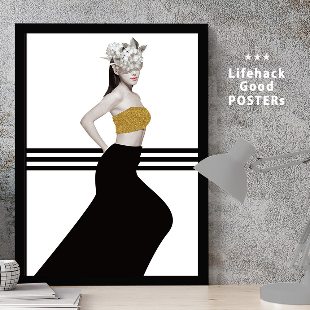 【11/25 限定クーポン】 女性シルエットのアートポスター LIFEHACK A3 A4 A2 インテリア装飾に最適白い花 女の子 モダン フラワー ガール