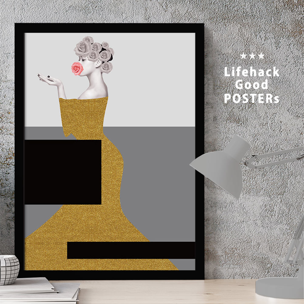 【11/25 限定クーポン】 女性シルエットのアートポスター LIFEHACK A3 A4 A2 インテリア装飾に最適花 バラ ローズ 人物 美人 花飾りの少女...