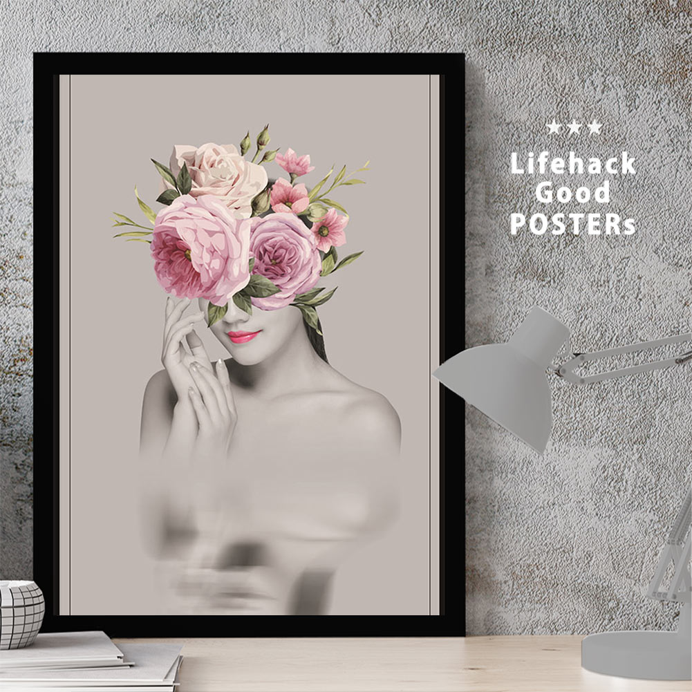 【11/25 限定クーポン】 女性シルエットのアートポスター LIFEHACK A3 A4 A2 インテリア装飾に最適大きな花飾りの少女 モノクロ 美しい シル...