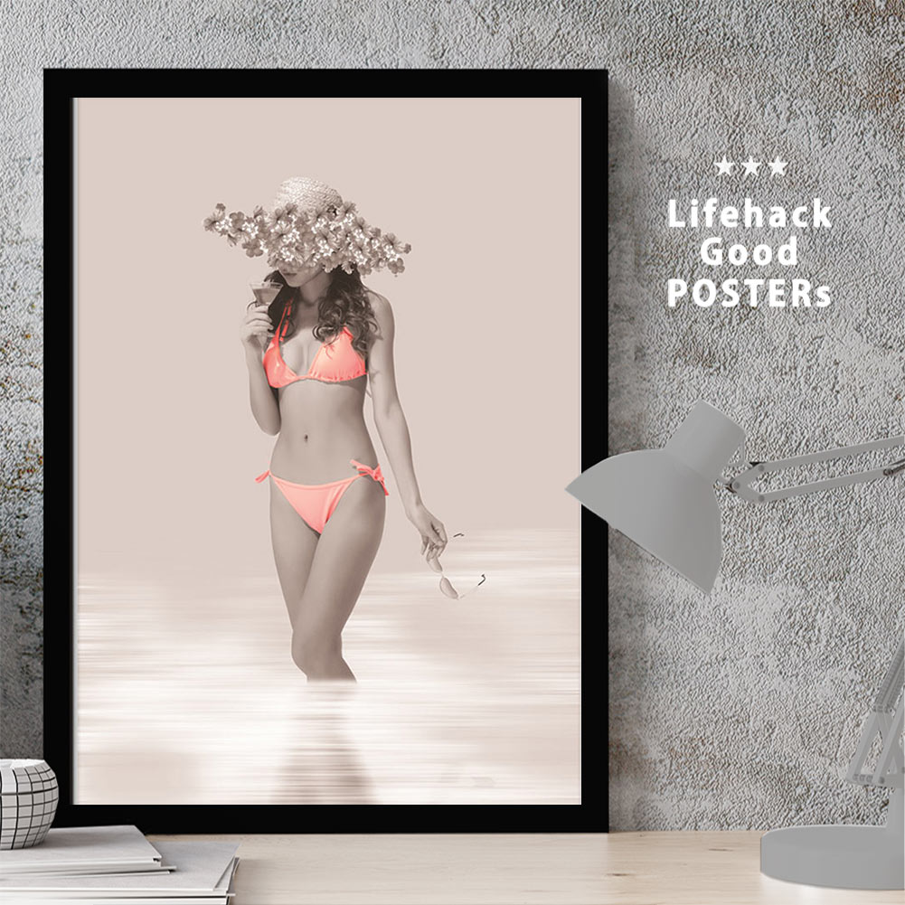 【11/25 限定クーポン】 女性シルエットのアートポスター LIFEHACK A3 A4 A2 インテリア装飾に最適ビーチでバカンスを楽しく女の子 麦わら帽子...