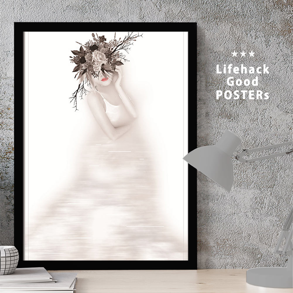 【スーパーSALE限定クーポン】 女性シルエットのアートポスター LIFEHACK A3 A4 A2 インテリア装飾に最適花飾りの少女 水の妖精