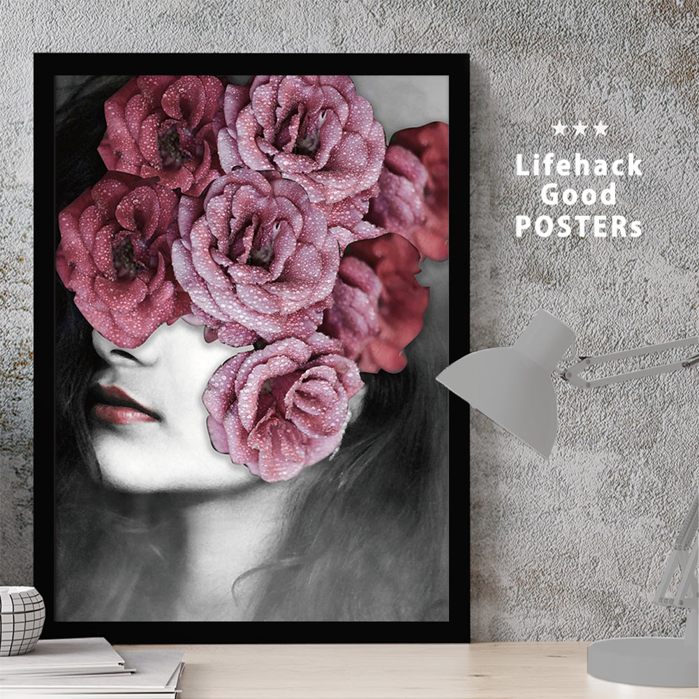 【11/25 限定クーポン】 女性シルエットのアートポスター LIFEHACK A3 A4 A2 インテリア装飾に最適花 バラ ローズ 人物 美人 仮面 花飾り...