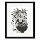 絵画 モノクロ 植物画 ワイヤープランツと多肉植物 黒フレーム 八切 | 玄関やリビングをシックに演出するアートパネル | モノトーンインテリにマッチ、シンプル...