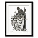 絵画 モノクロ 植物画 ハートカズラとサボテン 黒フレーム 八切 | 玄関やリビングをシックに演出するアートパネル | モノトーンインテリにマッチ、シンプルなミ...