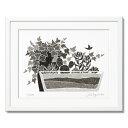 絵画 モノクロ 植物画 アイビーと多肉植物 白フレーム 八切 | 玄関やリビングをシックに演出するアートパネル | モノトーンインテリにマッチ、シンプルなミニマ...