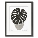 絵画 モノクロ ミニアート モンステラ 黒フレーム 八切 | 植物画 版画 おしゃれ アートパネル モダン 北欧 壁掛け インテリア絵画 オフィス ホテル 白黒 シンプル デザイン プレゼント ギフト 父の日 新築祝い 母の日