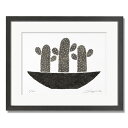 絵画 モノクロ ミニアート バンザイサボテン 黒フレーム 八切 | 植物画 版画 おしゃれ アートパネル モダン 北欧 壁掛け 絵 インテリア装飾 玄関 オフィ...