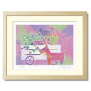 パステルカラーで癒しを与える小さなサボテンの版画アート | 絵画 インテリア 額入り 【イヌの置物と多肉植物寄せ植え】 リビングや玄関をおしゃれ空間に演出。壁飾...