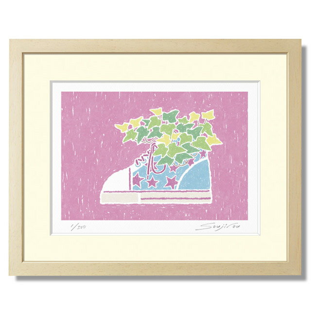 【BLACK FRIDAY限定クーポン】 淡いパステル調の版画アート 絵画 インテリア 壁掛け 【キッズシューズのアイビー】 玄関やリビングにぴったりサイズのア...