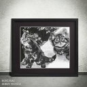 本田一誠の猫画アートフレーム・無垢 35cmx40cm 墨絵の繊細な滲みまで高解像度仕様でこだわり 再現させた複製アート。和モダンな空間 ダイニング 玄関 父の...