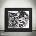 本田一誠の猫画アートフレーム・無垢 | 35cmx40cm 墨絵の繊細な滲みまで高解像度仕様でこだわり、再現させた複製アート。和モダンな空間に溶け込み、ダイニン...