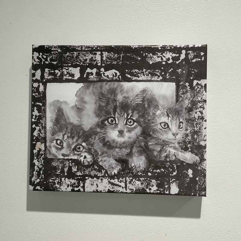 キャンバスパネル 枠シリーズ1 3匹の子猫 こねこ インテリア 猫 アートパネル 壁掛け 絵 かわいい ネコ 壁掛け 水墨画 レプリカ ニャンコ 動物の絵 和モダン モノクロ モノトーン シック 白黒 …