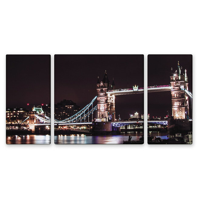 絵画 インテリア | タワーブリッジ ファブリックパネル | 夜景アート 3枚セット | W100cm H50cm D2cm | 世界の風景 インテリア装飾 | 軽量 絵画 | オフィス カフェ 壁掛け | ウォールデコ