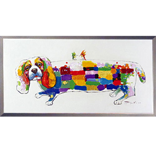 【BLACK FRIDAY限定クーポン】 絵画 額入り【グッドフレンズ】 ダックスフントの絵画 ダックスと小鳥達の大きい油絵 H500mm W950mm ダイナ...