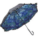 傘 日傘 フリル ジャンプ傘 晴雨 兼用 モネ「睡蓮」 UVカット率99%以上