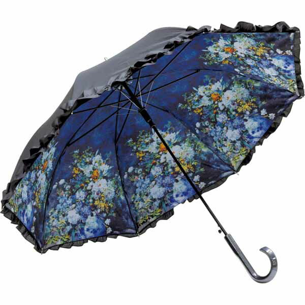 傘 日傘 フリル ジャンプ傘 晴雨 兼用 ルノワール「大きな花瓶」 UVカット率99％以上