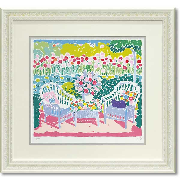 ジョン ボッチ「パティオ＆ポピーズ」版画シルクスクリーン SZ大 花 TVRP