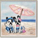 &z 絵のある明るい毎日を アートパネル 油絵「ビーチパラソル ドッグ」M 動物 TVBL
