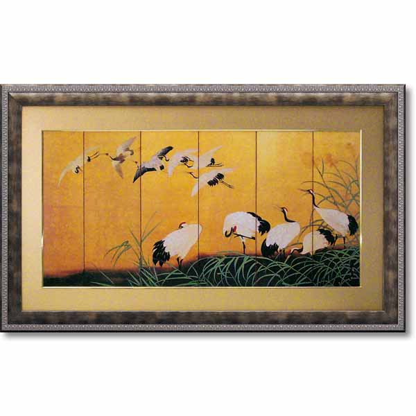 アートパネル 存在感のある大型の絵 美術館計画 日本画 和風 絵「ツルの舞」 SZ特大 和風 動物 TVGS