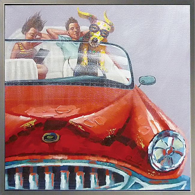 【BLACK FRIDAY限定クーポン】 絵画\空間にユニークな彩りを 油絵 【ワンマン ドライブ】 『だるそうな犬に癒されちゃう♪』 アメリカンレトロな雰囲気...